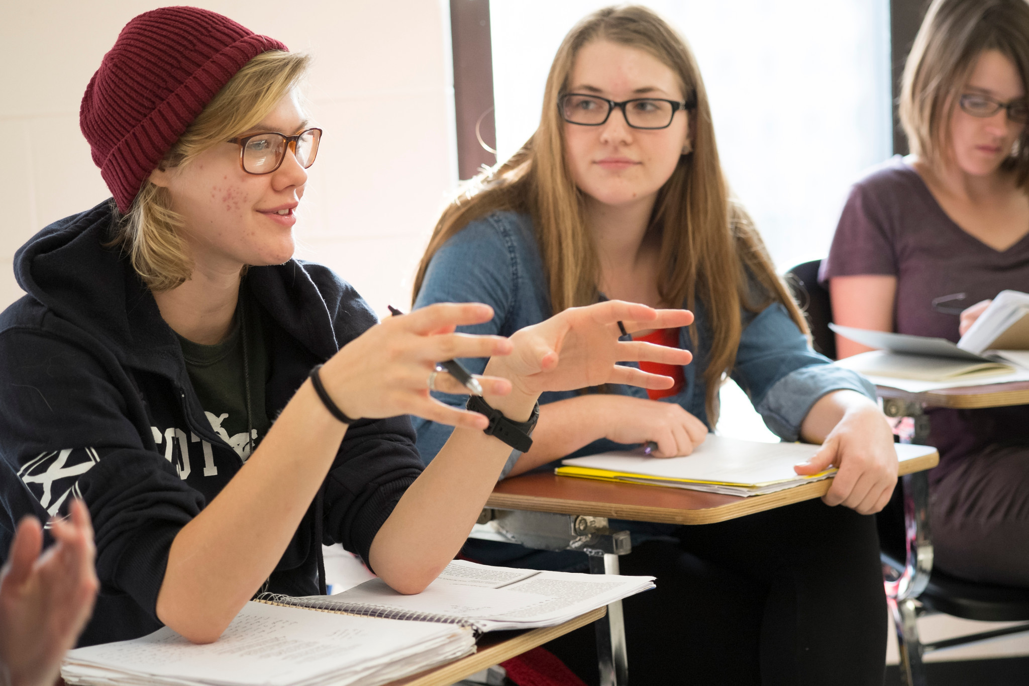 Undergraduate student discussion in classroom