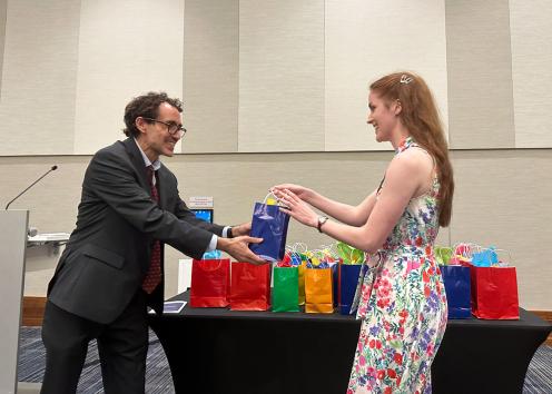 Keira Dobbs receives graduation gift from Prof. and DUS Fiorentino